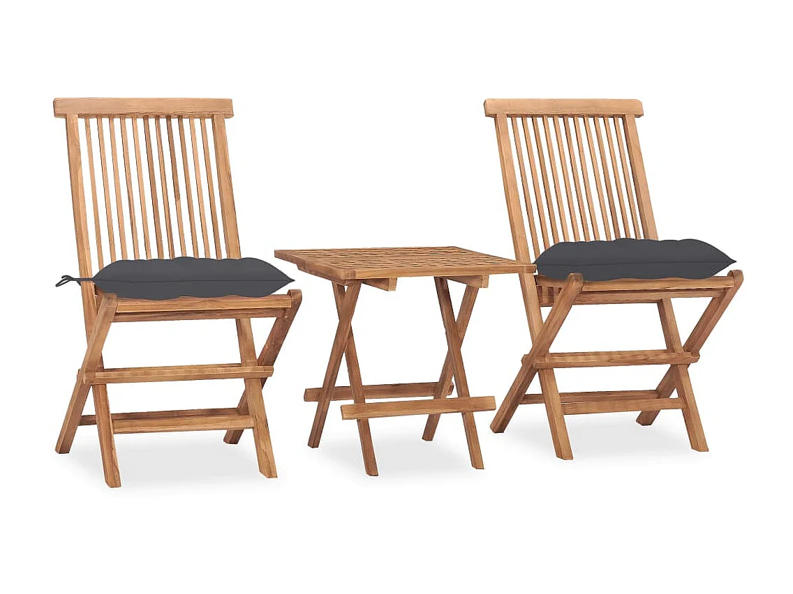 Mobilier à dîner d'extérieur pliable avec coussin 3 pcs Teck 45