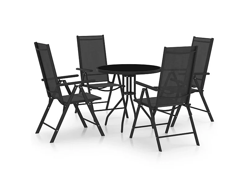 Ensemble à dîner de jardin 5 pcs Aluminium et textilène Noir