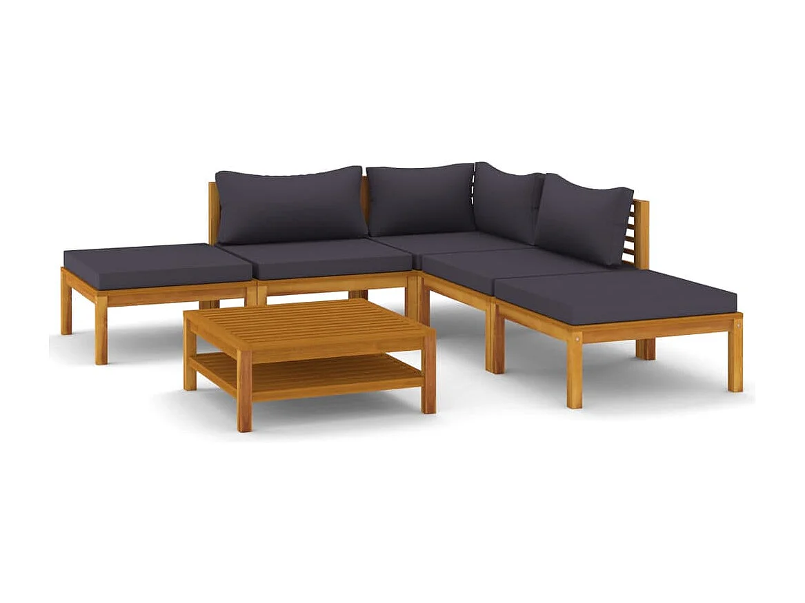 Salon de jardin 6 pcs avec coussin Bois d'acacia solide 7