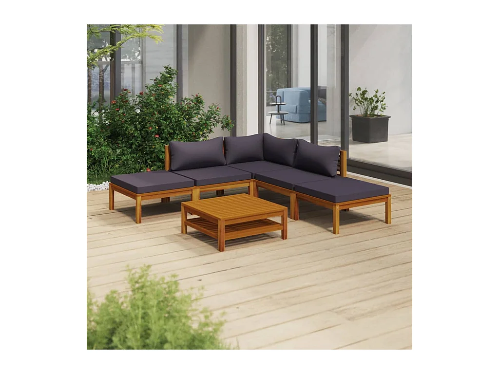 Salon de jardin 6 pcs avec coussin Bois d'acacia solide 7