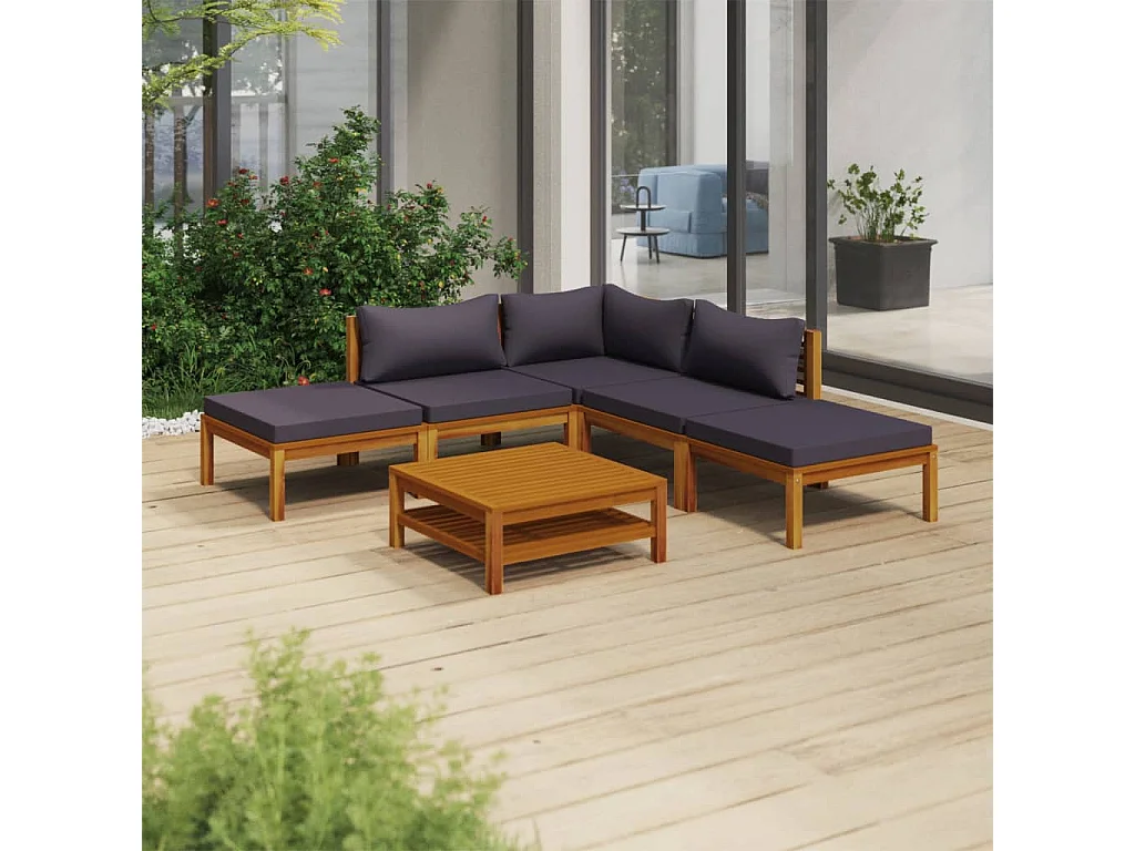 Salon de jardin 6 pcs avec coussin Bois d'acacia solide 7