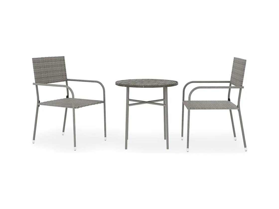 Ensemble de salle à manger de jardin 3 pcs Résine tressée Gris 4