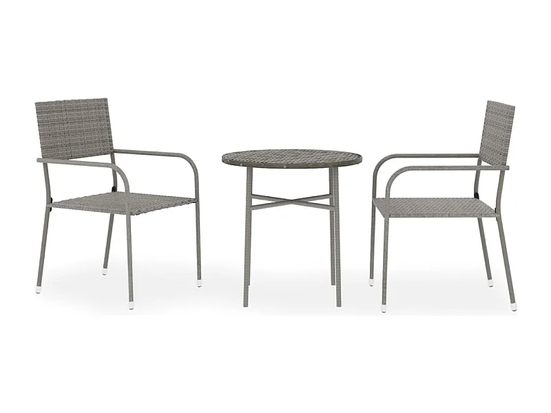 Ensemble de salle à manger de jardin 3 pcs Résine tressée Gris 4