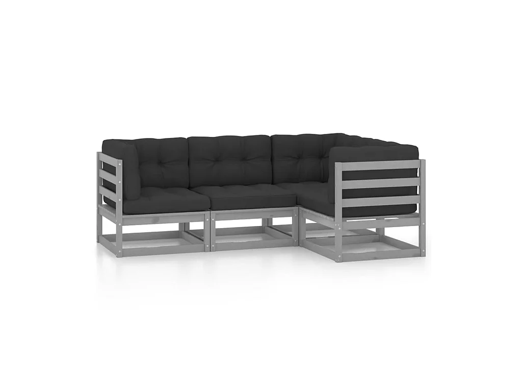 Salon de jardin 4 pcs avec coussins Bois de pin massif 47