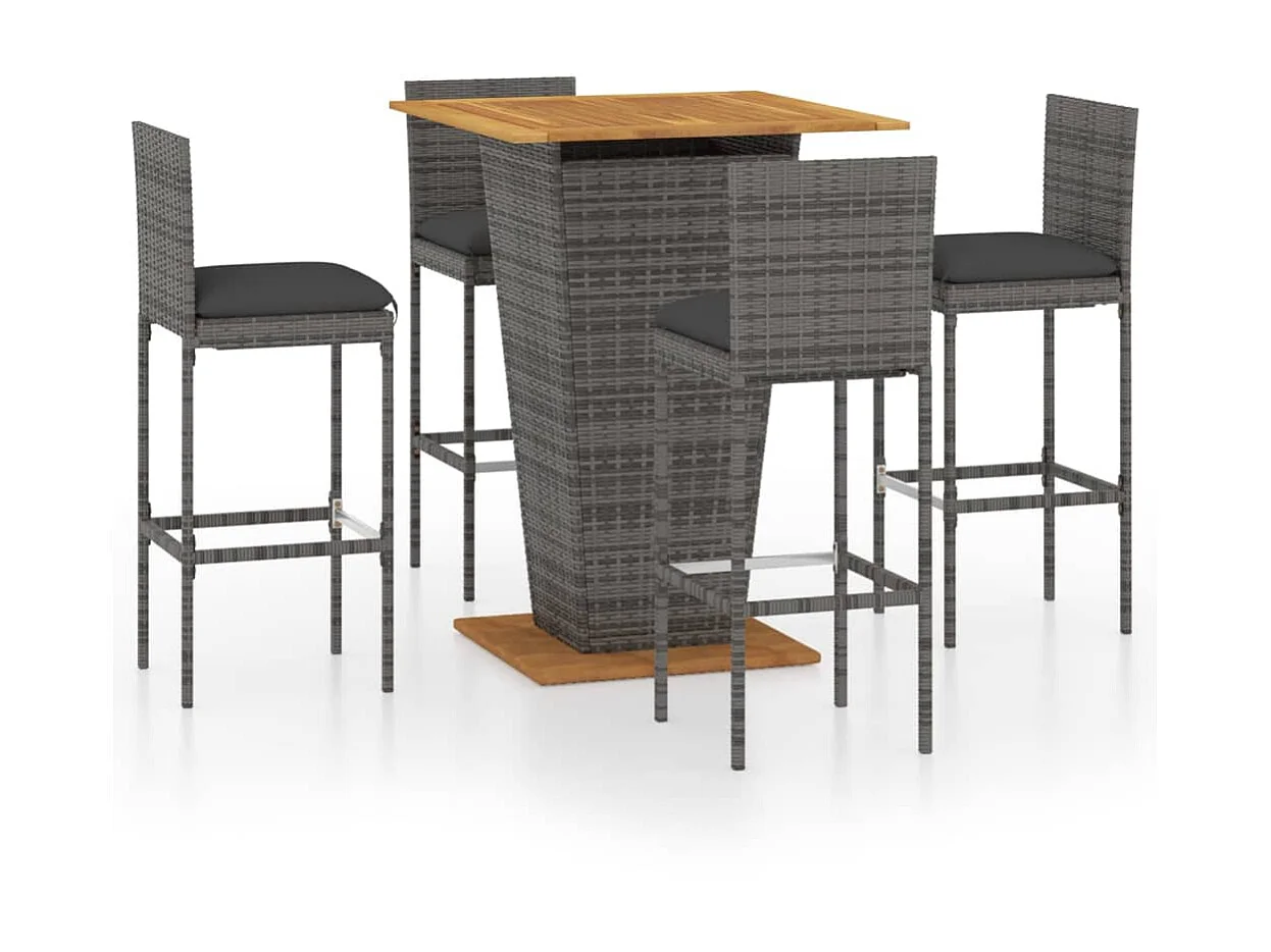 Ensemble de bar de jardin 5 pcs et coussins Résine tressée Gris 11