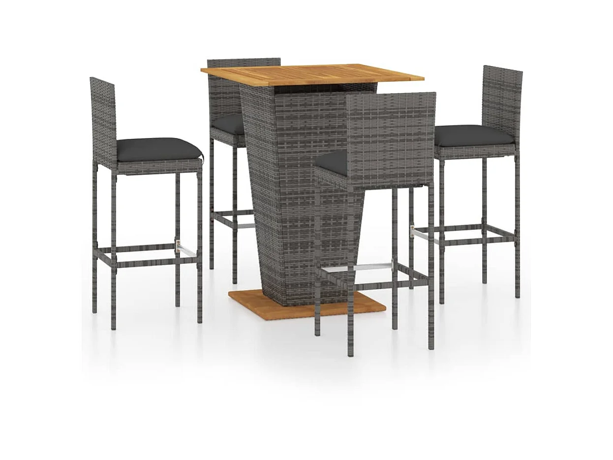 Ensemble de bar de jardin 5 pcs et coussins Résine tressée Gris 11