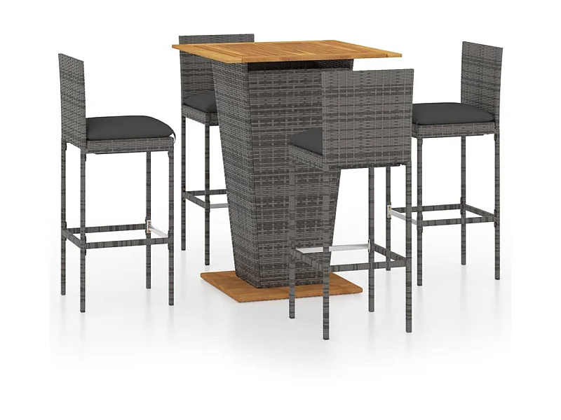 Ensemble de bar de jardin 5 pcs et coussins Résine tressée Gris 11