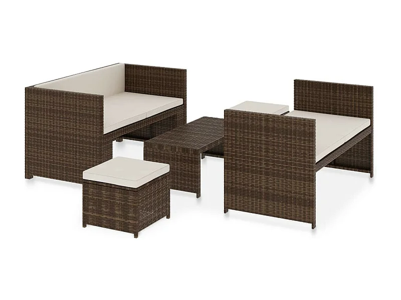 Salon de jardin 5 pcs avec coussins Résine tressée Marron 34