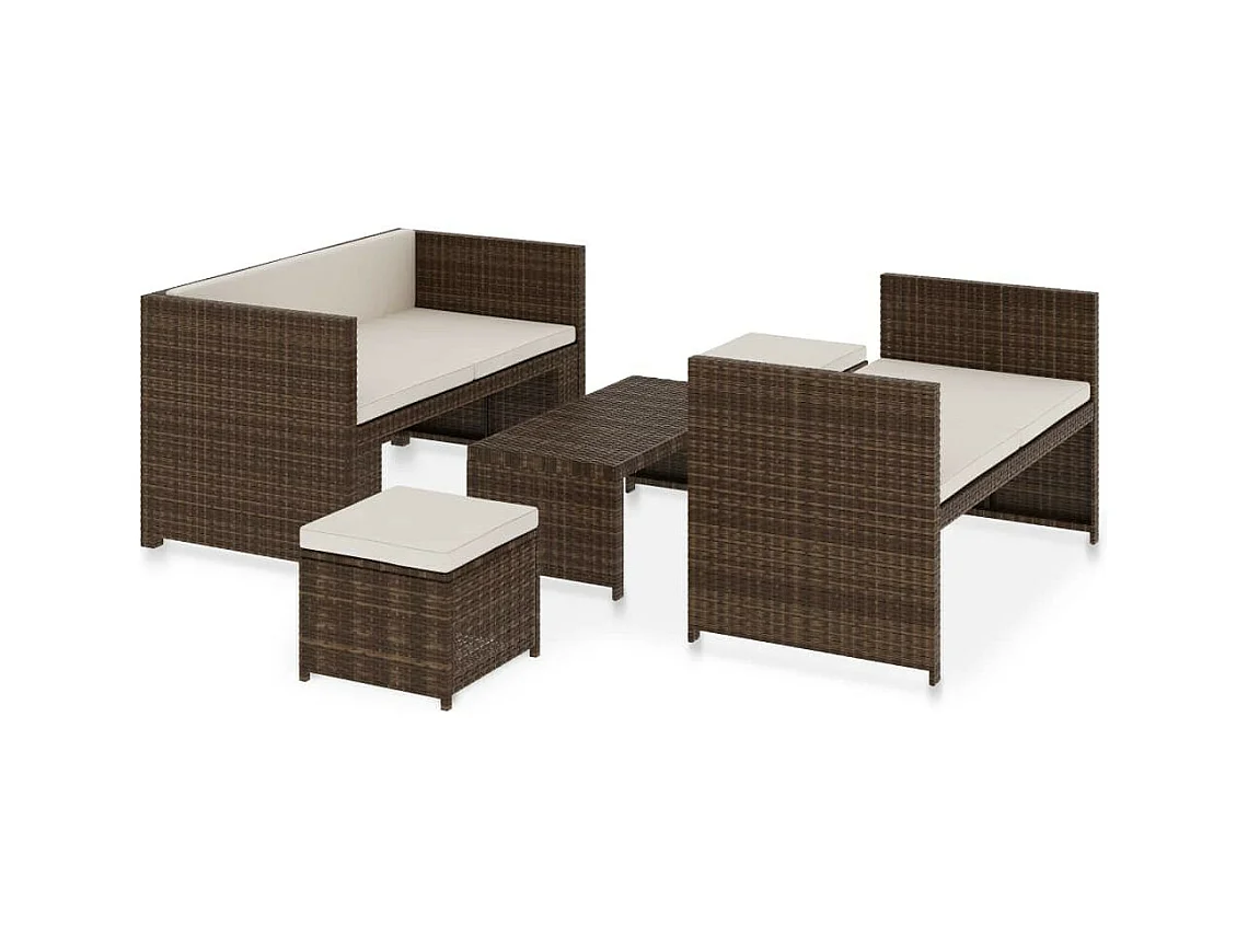 Salon de jardin 5 pcs avec coussins Résine tressée Marron 34