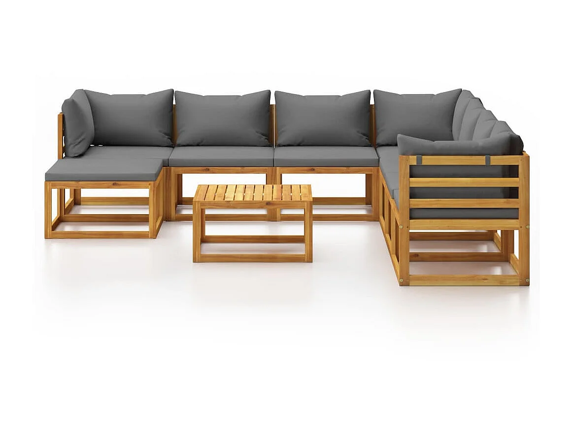 Salon de jardin 9 pcs avec coussin Bois d'acacia solide 6