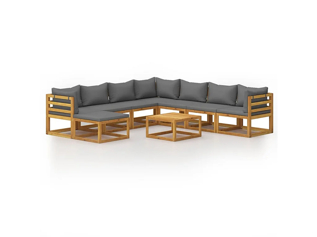 Salon de jardin 9 pcs avec coussin Bois d'acacia solide 6