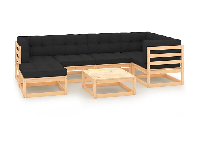 Salon de jardin 7 pcs avec coussins Bois de pin solide 17
