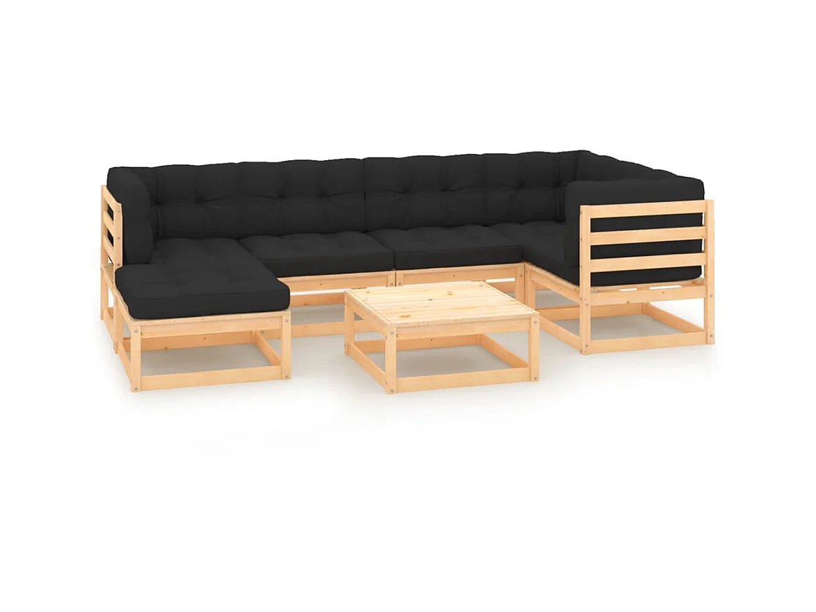 Salon de jardin 7 pcs avec coussins Bois de pin solide 17