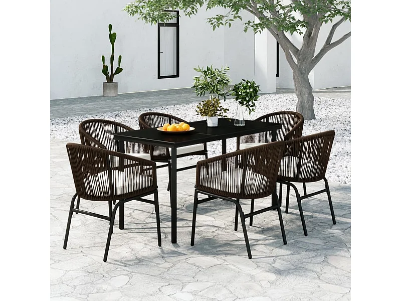 Ensemble de salle à manger de jardin 7 pcs Marron 8