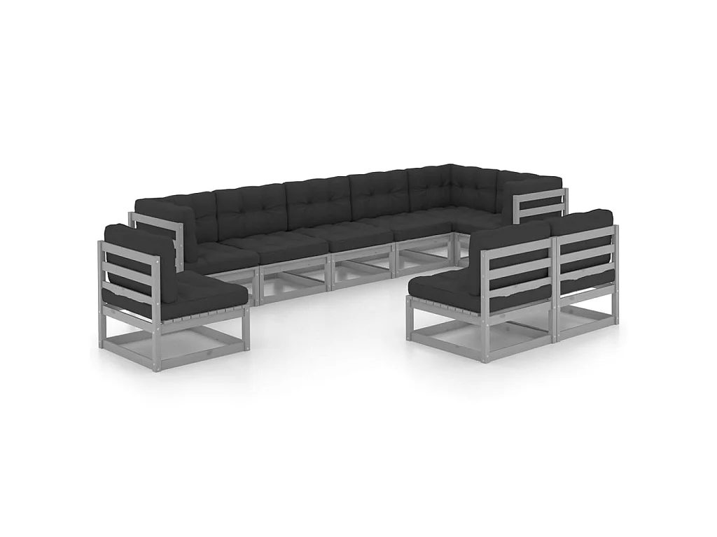 Salon de jardin 9 pcs avec coussins Bois de pin massif 70