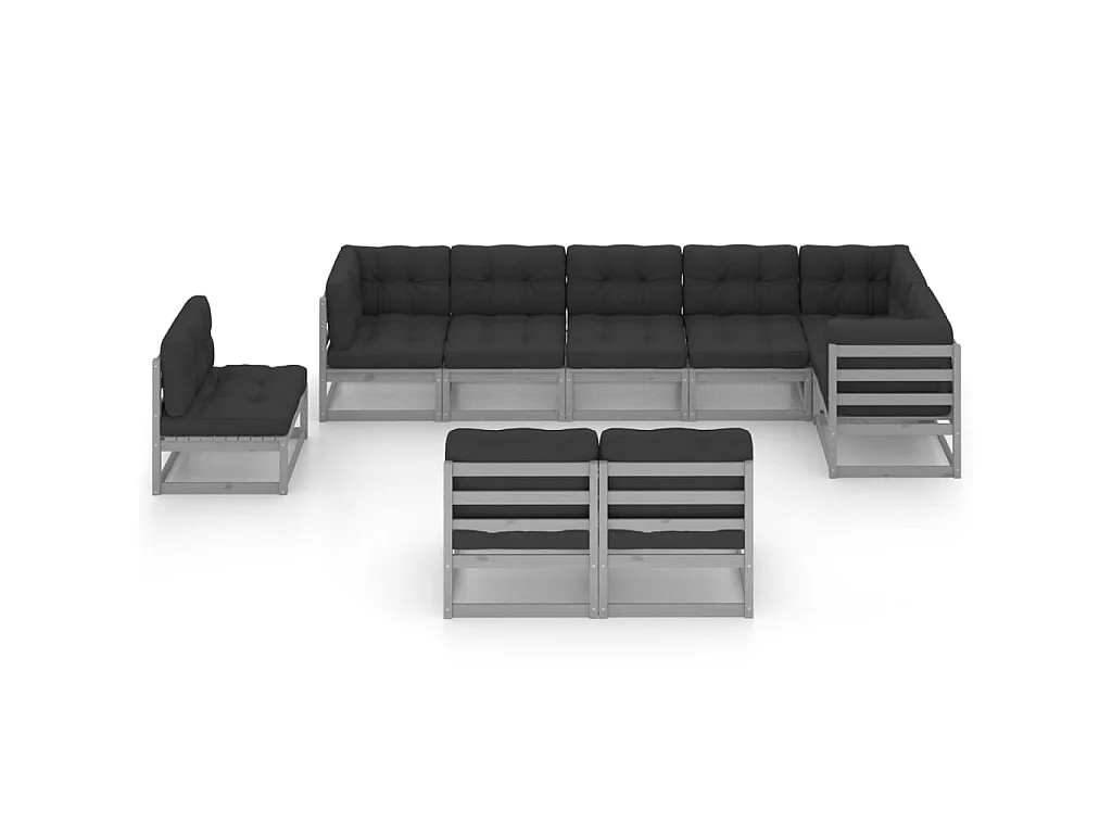 Salon de jardin 9 pcs avec coussins Bois de pin massif 70