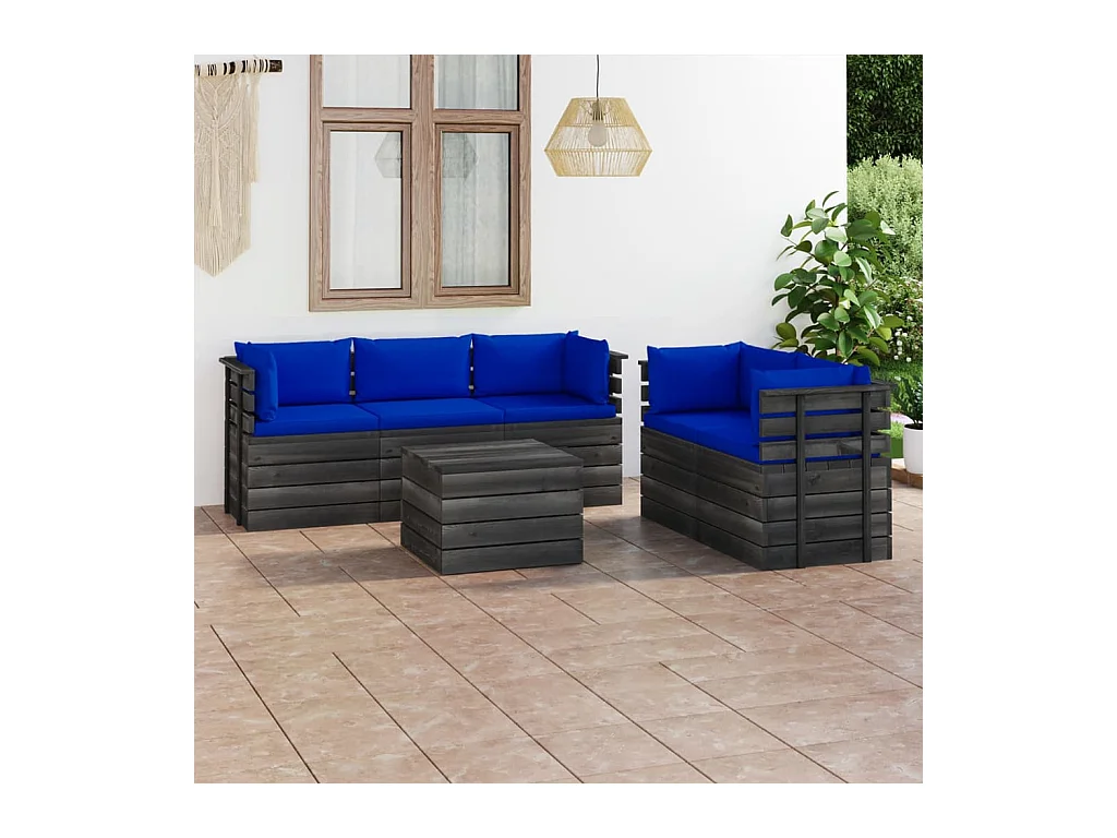 Salon palette de jardin 6 pcs avec coussins Bois de pin massif 29