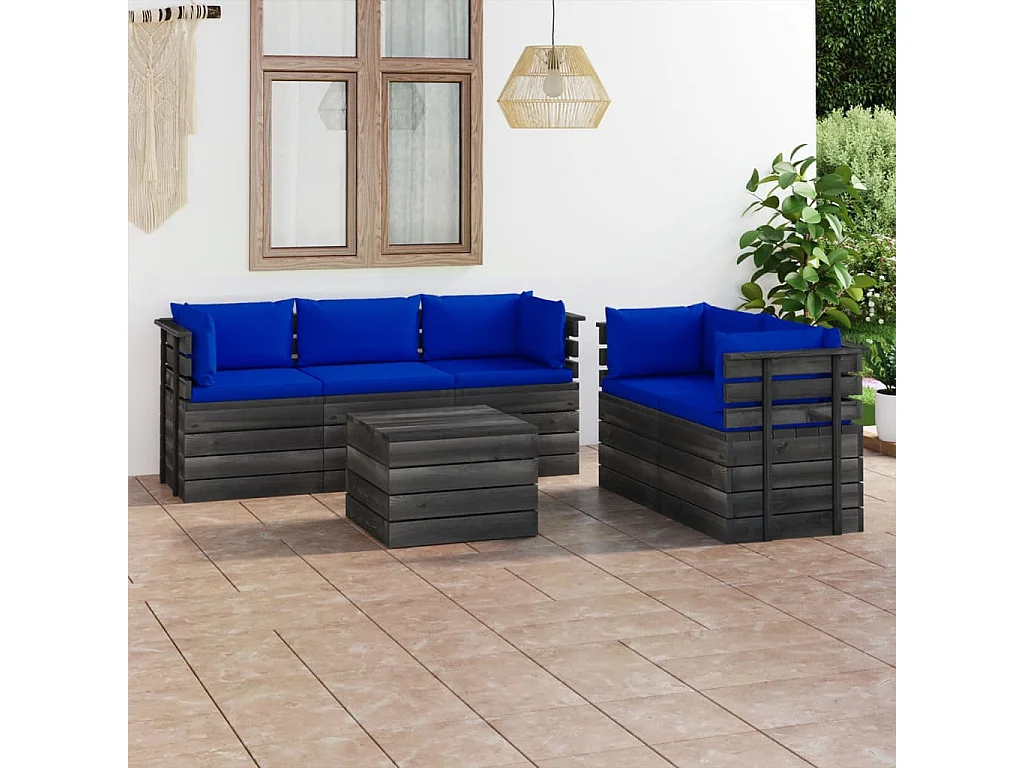 Salon palette de jardin 6 pcs avec coussins Bois de pin massif 29