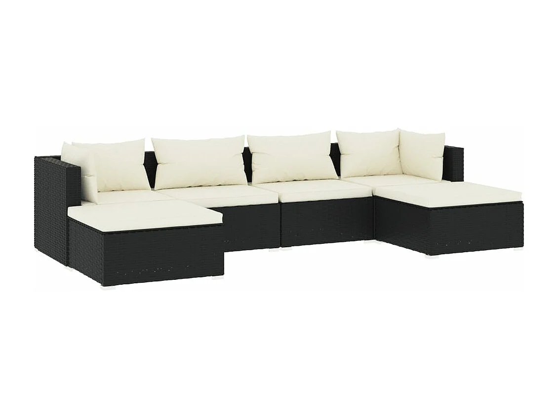 Salon de jardin 6 pcs avec coussins Résine tressée Noir 19