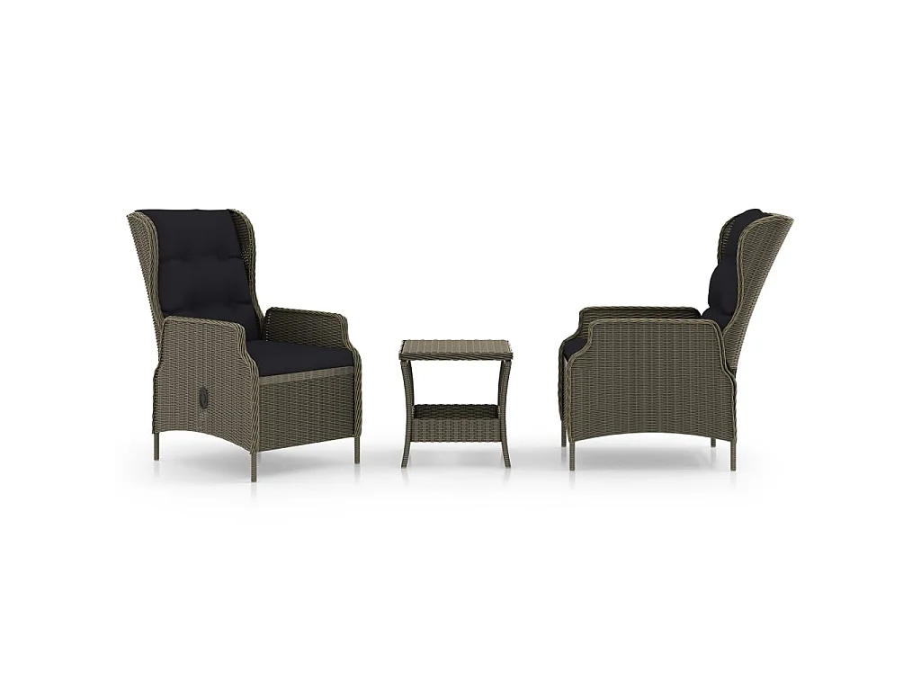 Salon de jardin 3 pcs avec coussins Résine tressée Marron 10