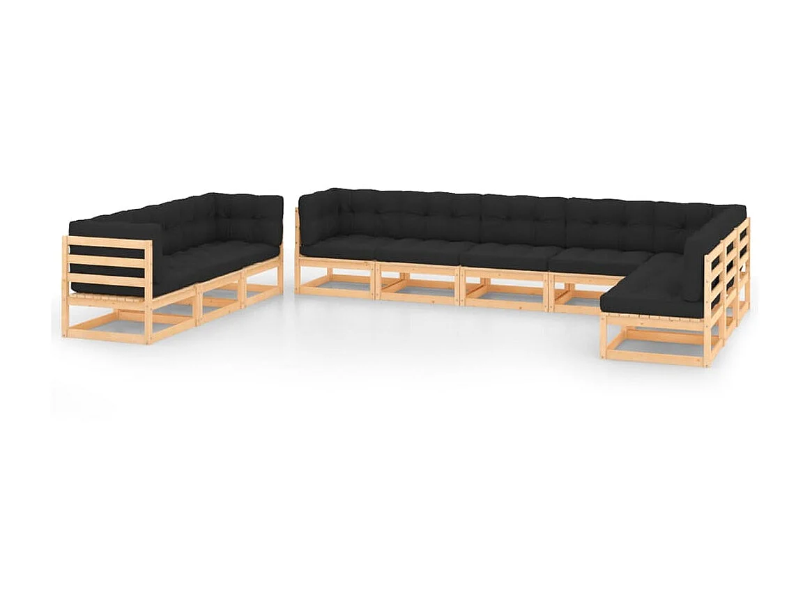 Muebles de jardín 10 pzas cojines antracita madera maciza pino