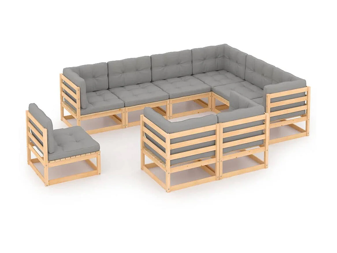 Salon de jardin 9 pcs avec coussins Bois de pin massif 25