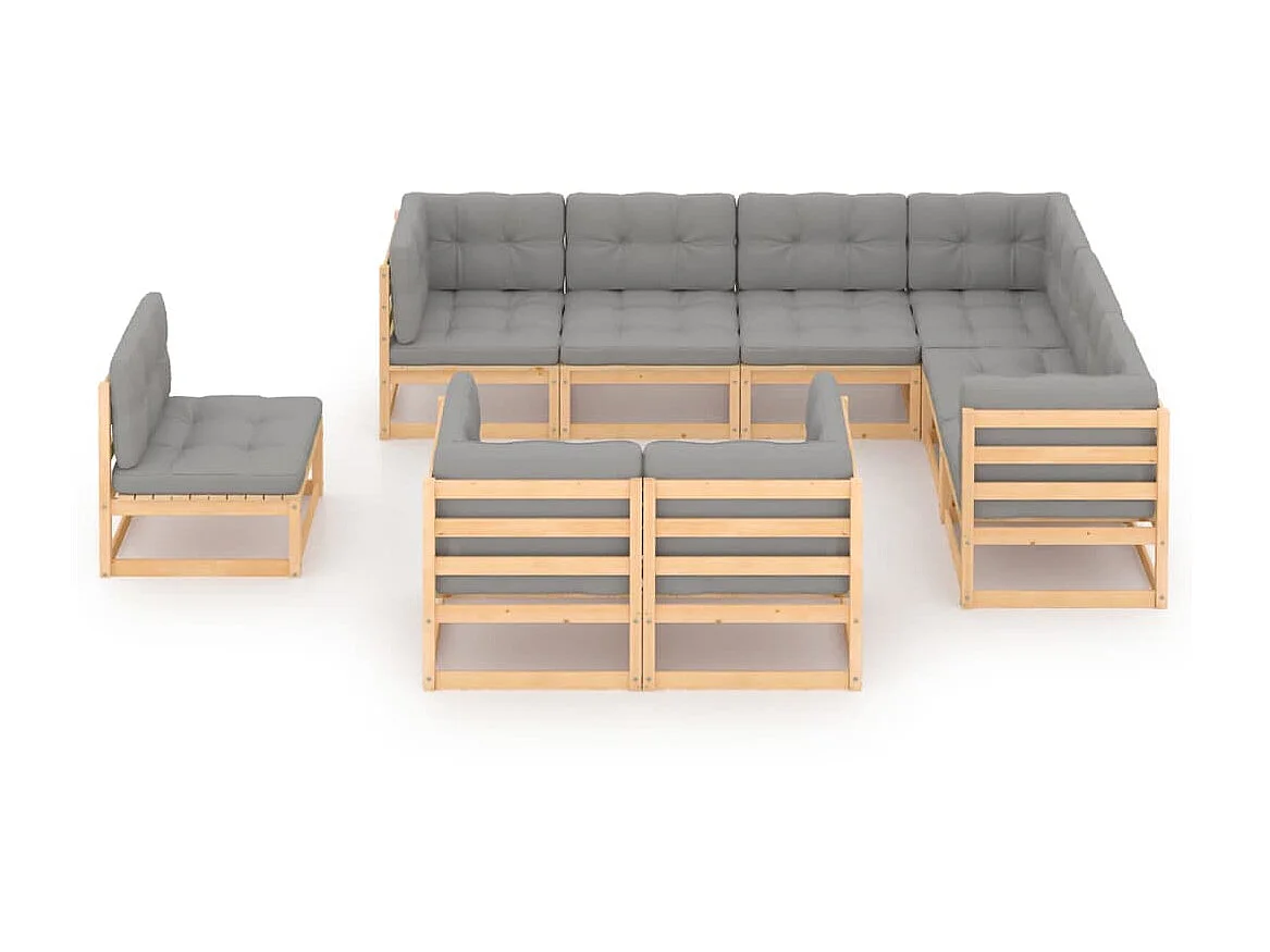 Salon de jardin 9 pcs avec coussins Bois de pin massif 25