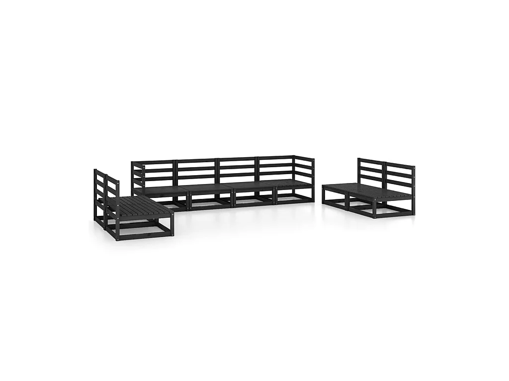 Salon de jardin 8 pcs Noir Bois de pin massif 6