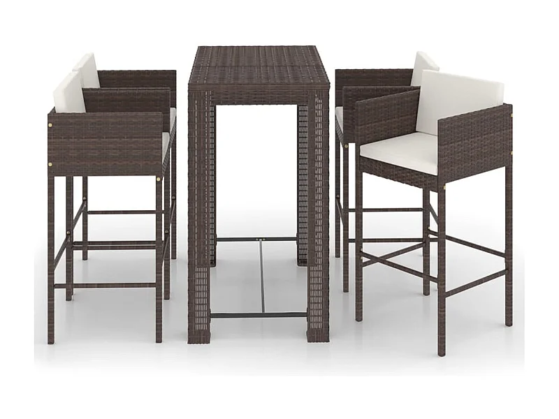 Ensemble bar de jardin 5 pcs et coussins Résine tressée Marron 3