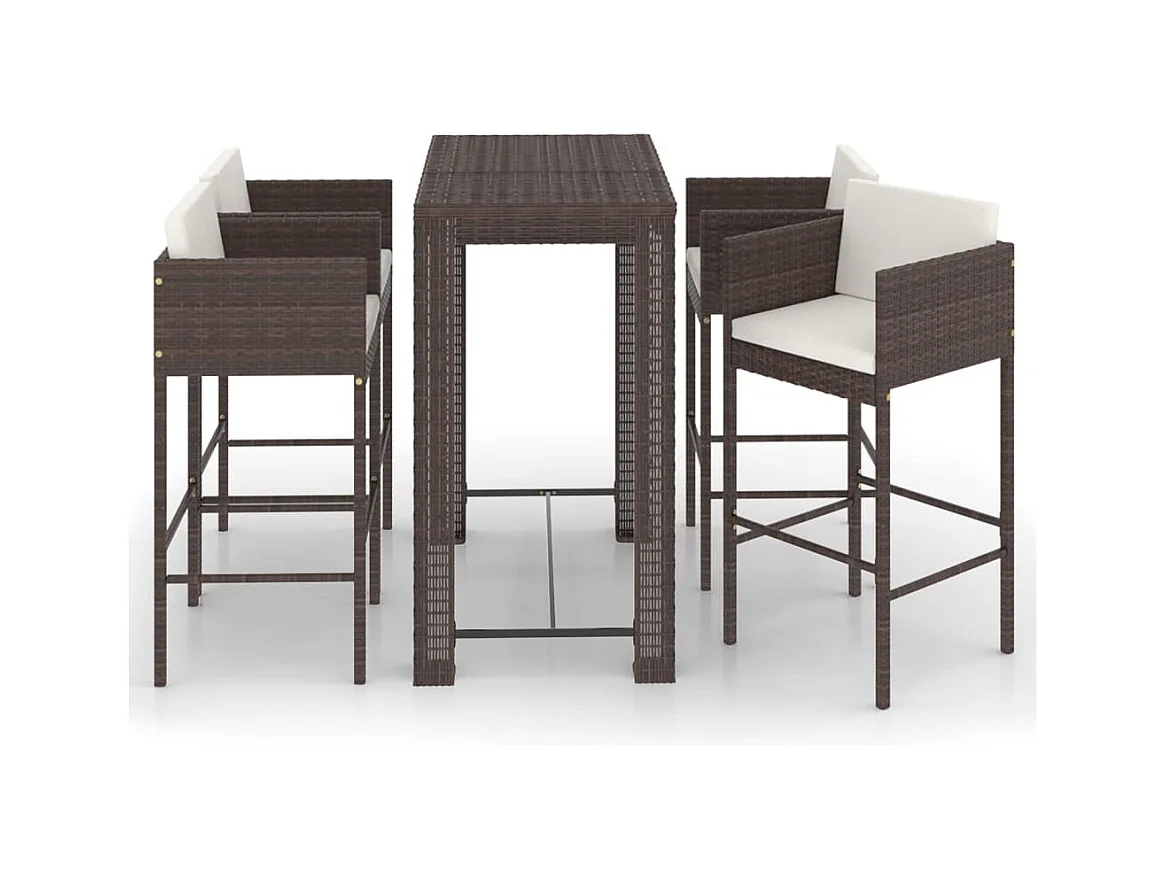 Ensemble bar de jardin 5 pcs et coussins Résine tressée Marron 3