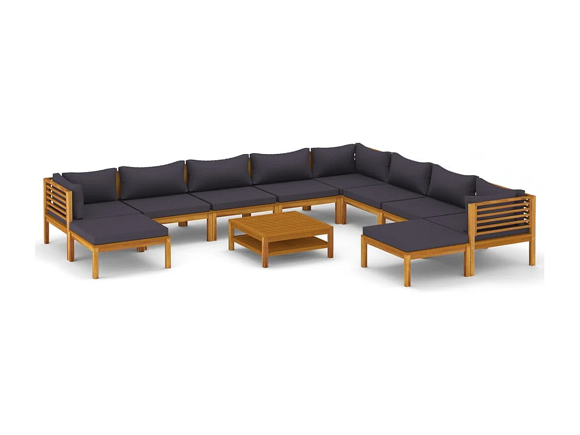 Salon de jardin 11 pcs avec coussin Bois d'acacia solide 2