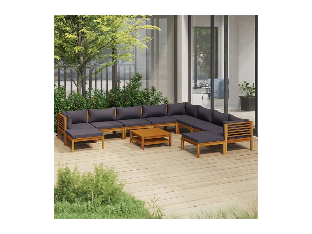 Muebles de jardín 11 pzas cojines madera maciza de acacia Gris