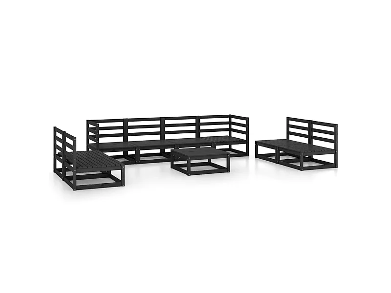 Salon de jardin 9 pcs Noir Bois de pin massif 11