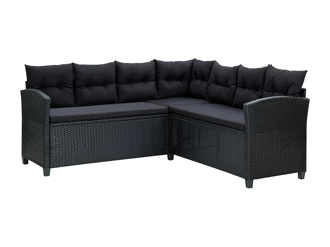 Salon de jardin 6 pcs avec coussins Résine tressée Noir 55