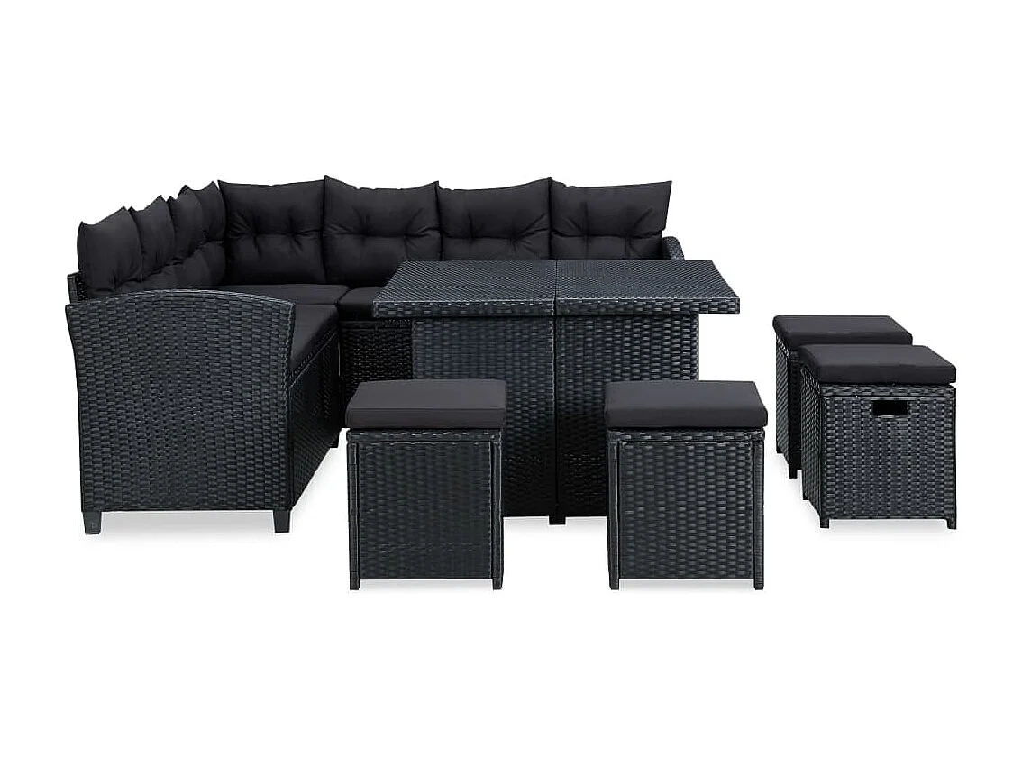 Salon de jardin 6 pcs avec coussins Résine tressée Noir 55