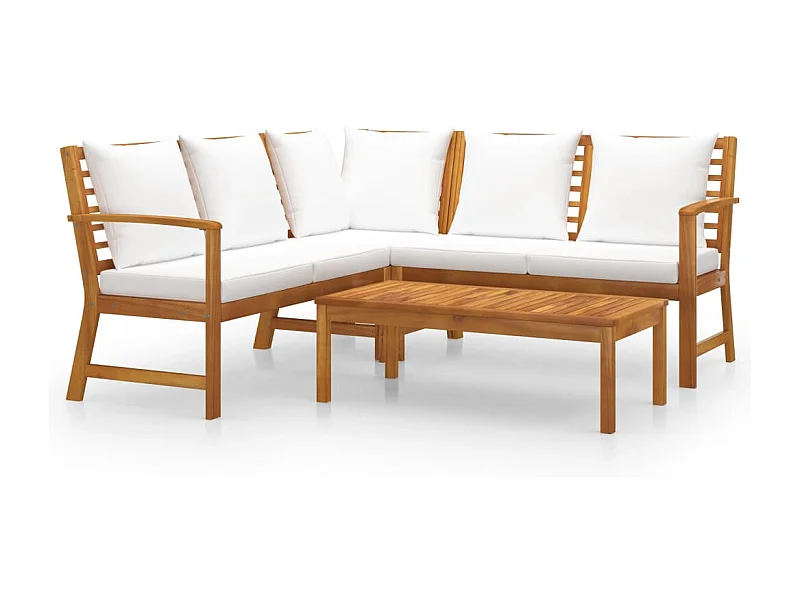 Salon de jardin 4 pcs avec coussin Crème Bois d'acacia solide 6