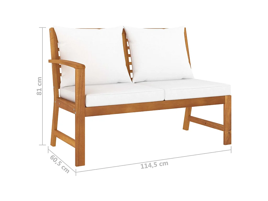 Salon de jardin 4 pcs avec coussin Crème Bois d'acacia solide 6