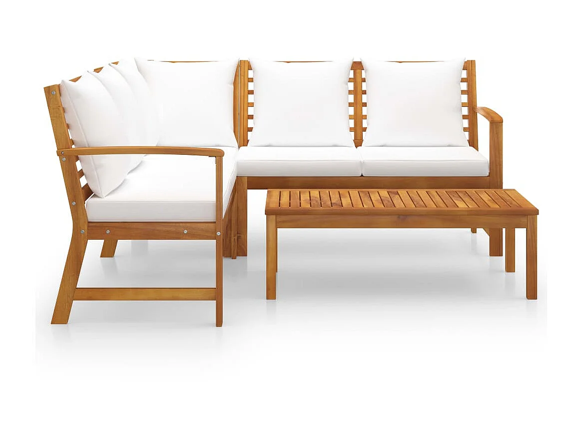 Salon de jardin 4 pcs avec coussin Crème Bois d'acacia solide 6