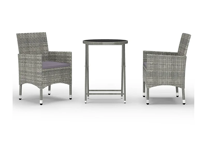 Ensemble de bistro 3 pcs Résine tressée et verre trempé Gris