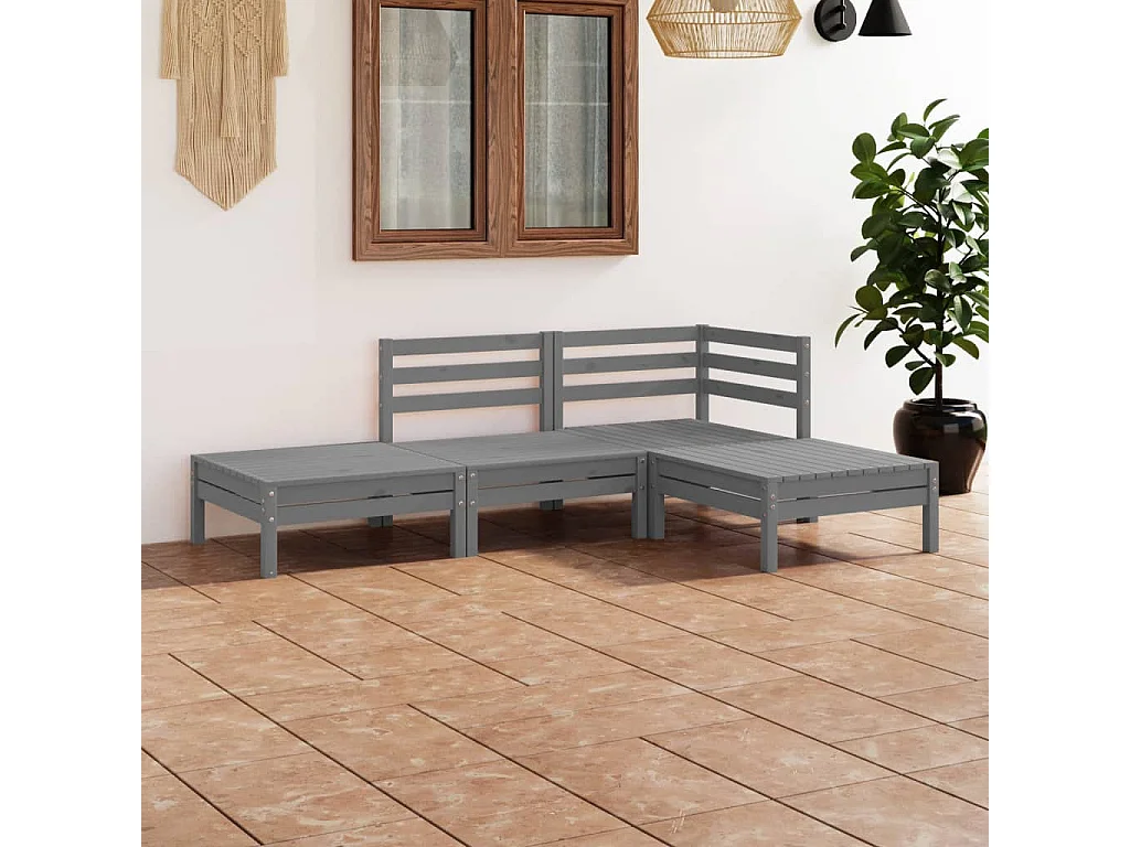 Salon de jardin 4 pcs Gris Bois de pin massif 12