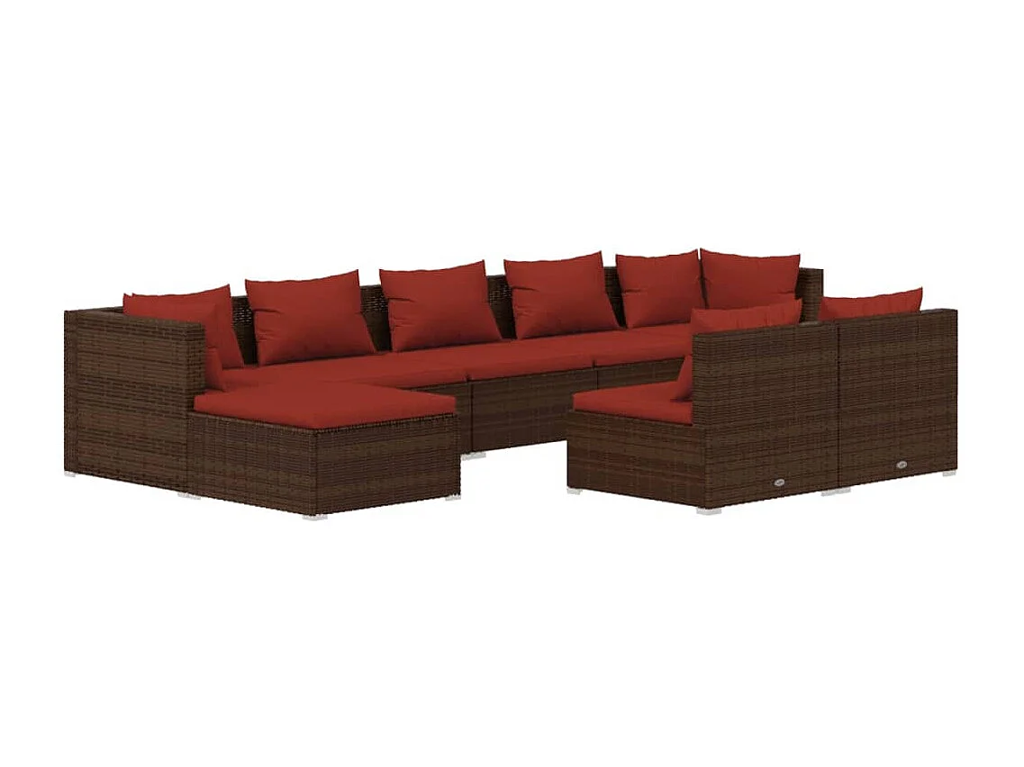 Salon de jardin 9 pcs avec coussins Marron Résine tressée 2