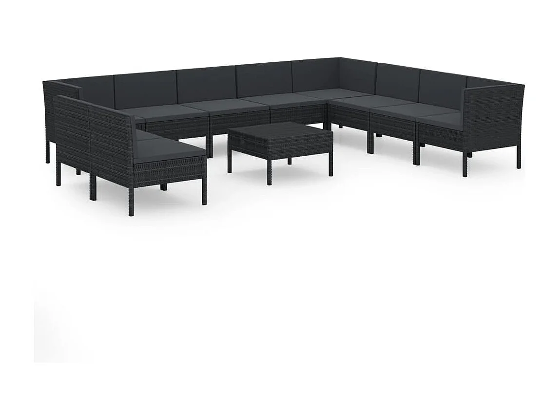 Salon de jardin 11 pcs avec coussins Résine tressée Noir 27