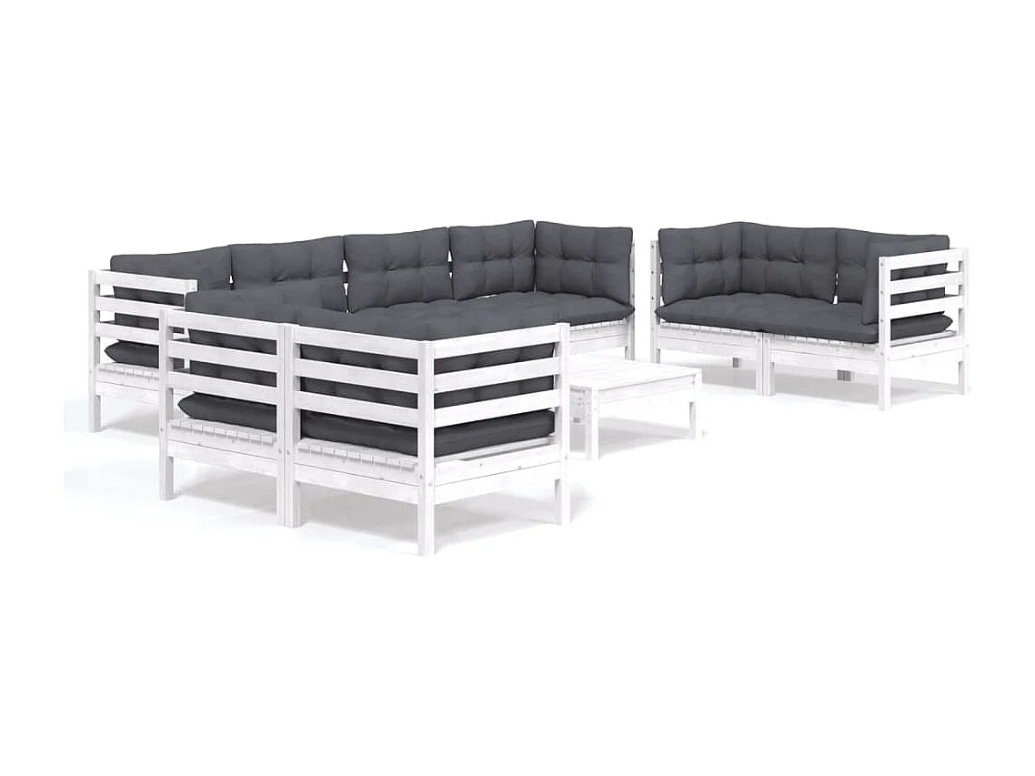 Salon de jardin 9 pcs avec coussins Bois de pin massif 5