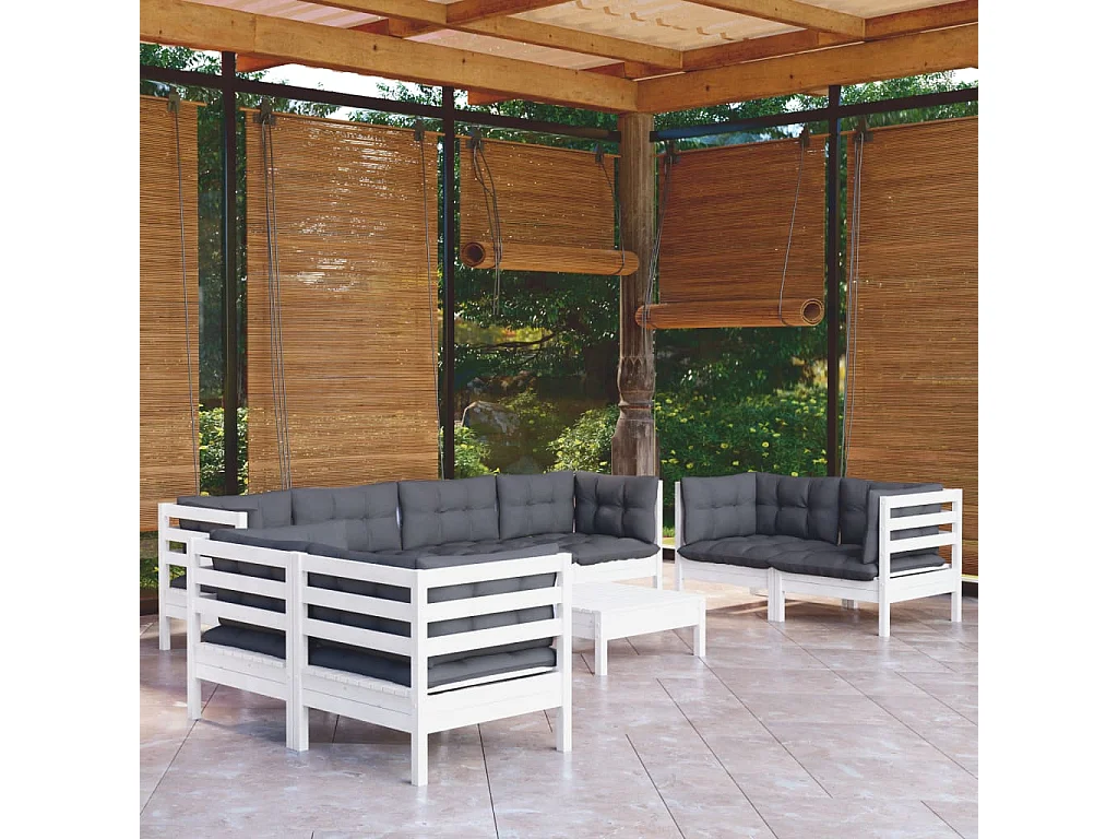 Salon de jardin 9 pcs avec coussins Bois de pin massif 5
