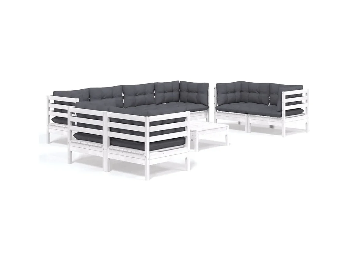 Salon de jardin 9 pcs avec coussins Bois de pin massif 5