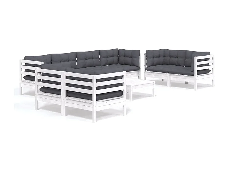 Salon de jardin 9 pcs avec coussins Bois de pin massif 5