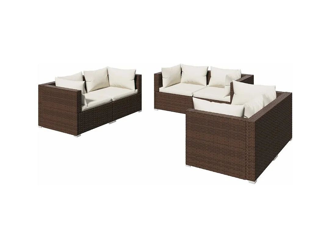 Salon de jardin 6 pcs avec coussins Résine tressée Marron 10
