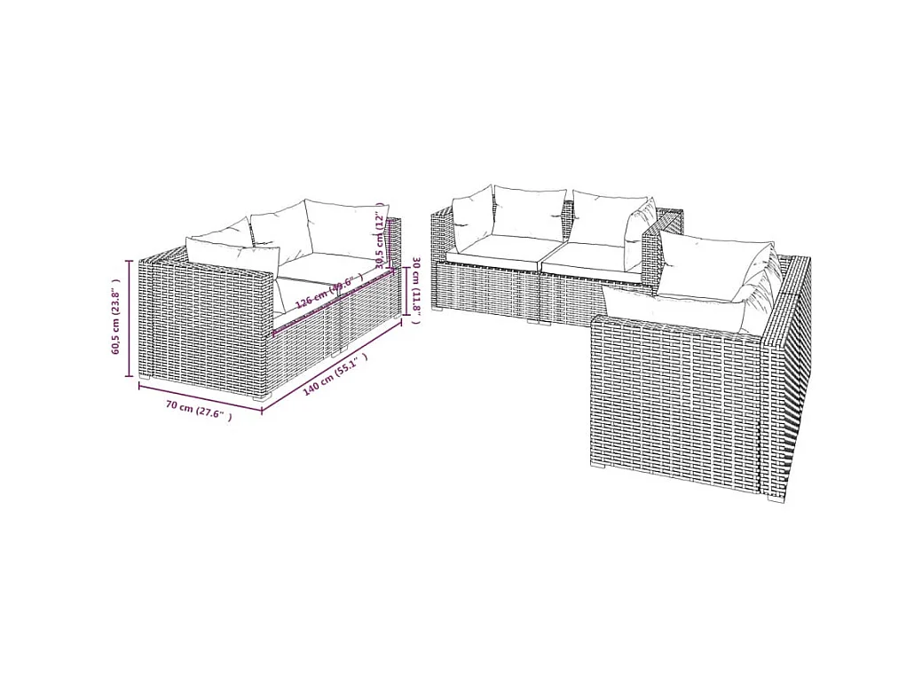 Salon de jardin 6 pcs avec coussins Résine tressée Marron 10