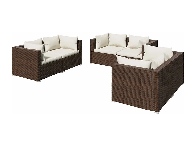 Salon de jardin 6 pcs avec coussins Résine tressée Marron 10