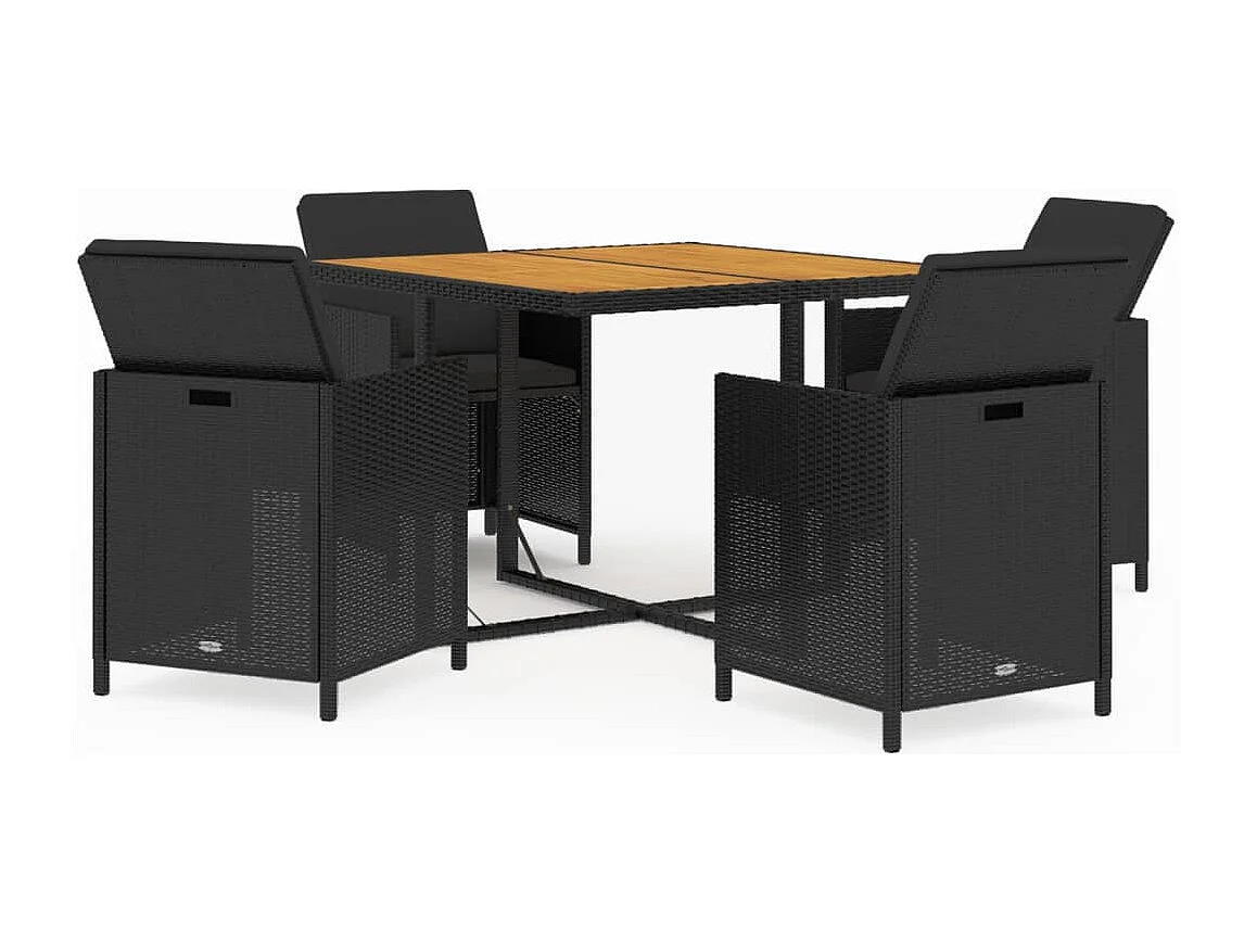 Mobilier à dîner de jardin et coussins 5pcs Résine tressée Noir 3